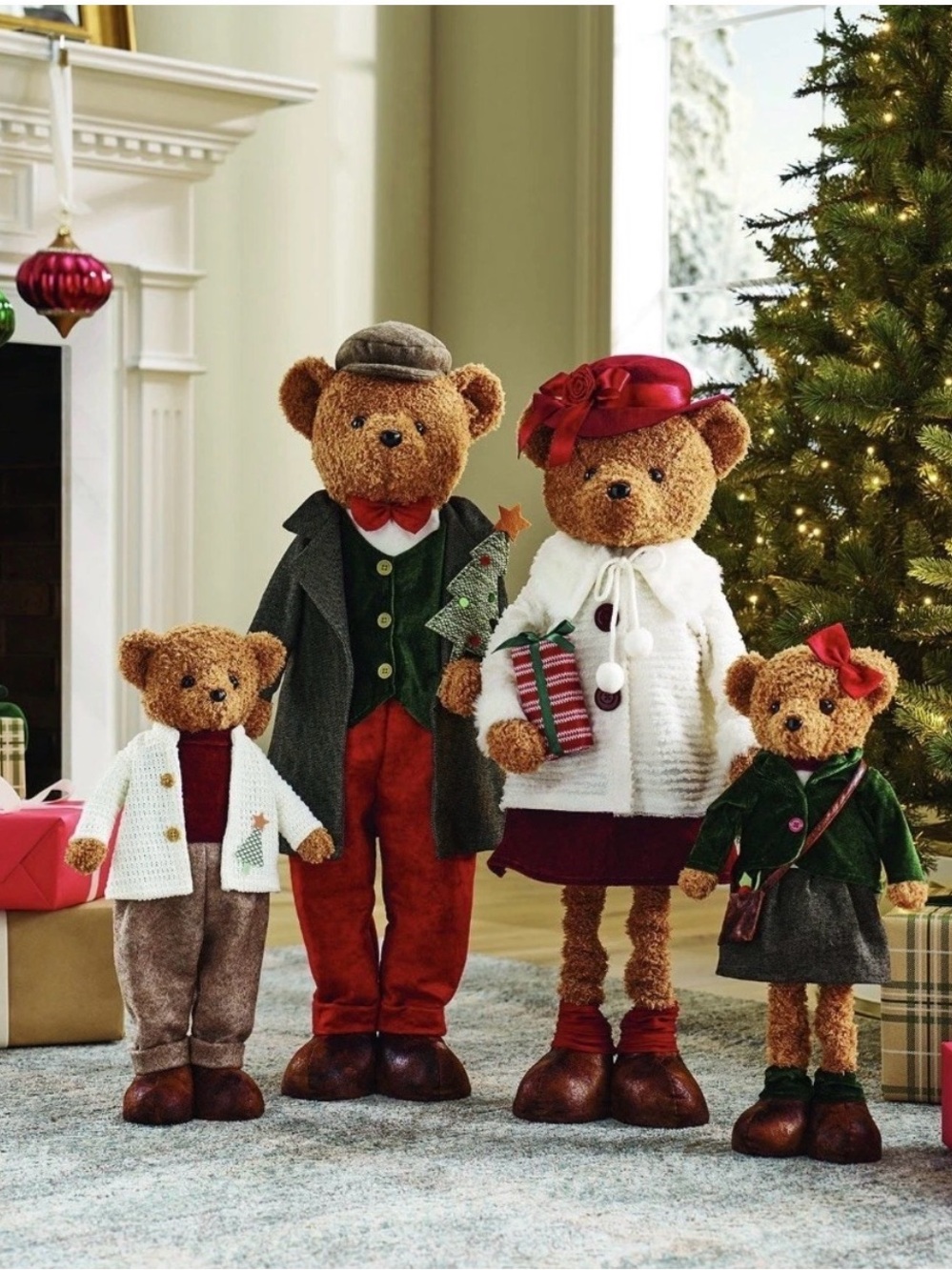 Member's Mark Plush Bear Family Set 4 Christmas Holiday Decorations Decor